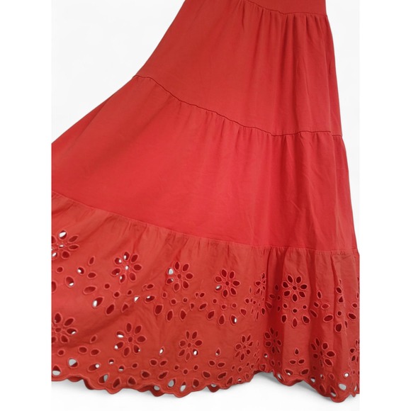 J.Crew Dresses & Skirts - J.Crew 100% Cotton Orange Tiered Eyelet Cross Back Midi Dress Sleeveless Small